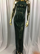 Geometric 4 Way Stretch Sequins Fabric - Hunter Green - Sequins Design Fabric Sold by The Yard