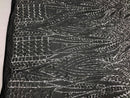 Geometric 4 Way Stretch Sequins Fabric - Silver on Black Mesh - Sequins Fabric Sold by The Yard