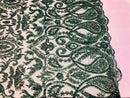 Hunter Green Beaded Fabric Embroidered On A Mesh Fancy Dresses Fabric Sold By The Yard
