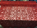 Red Beaded Fabric Embroidered On A Mesh Fancy Dresses Fabric Sold By The Yard