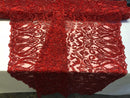 Red Beaded Fabric Embroidered On A Mesh Fancy Dresses Fabric Sold By The Yard