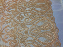 Blush Beaded Fabric Embroidered On A Mesh Fancy Dresses Fabric Sold By The Yard
