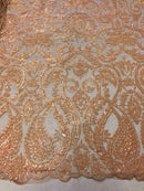 Blush Beaded Fabric Embroidered On A Mesh Fancy Dresses Fabric Sold By The Yard