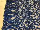 Royal Blue Beaded Fabric Embroidered On A Mesh Fancy Dresses Fabric Sold By The Yard