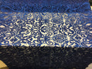 Royal Blue Beaded Fabric Embroidered On A Mesh Fancy Dresses Fabric Sold By The Yard