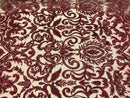 Burgundy Beaded Fabric Embroidered On A Mesh Lace Fancy Dress Fabric Sold By The Yard