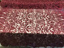 Burgundy Beaded Fabric Embroidered On A Mesh Lace Fancy Dress Fabric Sold By The Yard