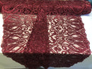 Burgundy Beaded Fabric Embroidered On A Mesh Lace Fancy Dress Fabric Sold By The Yard