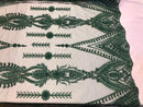 Hunter Green Beaded Fabric Embroidered Lace Pearls On A Mesh Bridal/Wedding Fabrics Sold By The Yard