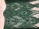 Hunter Green Beaded Fabric Embroidered Lace Pearls On A Mesh Bridal/Wedding Fabrics Sold By The Yard