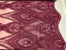 Magenta Beaded Fabric Embroidered Lace Pearls On A Mesh Bridal/Wedding Fabrics Sold By The Yard