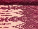 Magenta Beaded Fabric Embroidered Lace Pearls On A Mesh Bridal/Wedding Fabrics Sold By The Yard