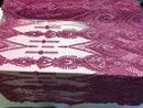 Magenta Beaded Fabric Embroidered Lace Pearls On A Mesh Bridal/Wedding Fabrics Sold By The Yard
