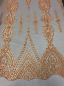 Blush Beaded Fabric Embroidered Lace Pearls On A Mesh Bridal/Wedding Fabrics Sold By The Yard