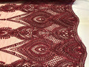 Burgundy Beaded Fabric Embroidered Lace Pearls On A Mesh Bridal/Wedding Fabrics Sold By The Yard