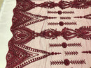 Burgundy Beaded Fabric Embroidered Lace Pearls On A Mesh Bridal/Wedding Fabrics Sold By The Yard