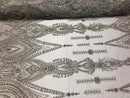 Silver Beaded Fabric Embroidered Lace Pearls On A Mesh Bridal/Wedding Fabrics Sold By The Yard