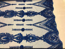 Royal Blue Beaded Fabric Embroidered Lace Pearls On A Mesh Bridal/Wedding Fabrics Sold By The Yard