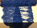 Royal Blue Beaded Fabric Embroidered Lace Pearls On A Mesh Bridal/Wedding Fabrics Sold By The Yard