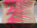 Two Tone - Hot Pink / Gold -  4 Way Stretch Sequins Fabric Embroidered On (Nude Mesh) Sold By Yard