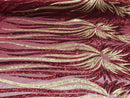 Two Tone - Burgundy / Gold -  4 Way Stretch Sequins Fabric Embroidered On (Nude Mesh) Sold By Yard