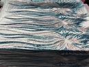 Two Tone - Teal / Gold -  4 Way Stretch Sequins Fabric Embroidered On (Nude Mesh) Sold By Yard