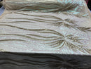 Two Tone - Iridescent Pink/Gold - 4 Way Stretch Sequins Fabric Embroidered On (Nude Mesh) By Yard