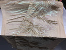 Two Tone - Iridescent Pink/Gold - 4 Way Stretch Sequins Fabric Embroidered On (Nude Mesh) By Yard