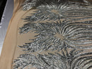 Two Tone - Silver / Matte Silver -  4 Way Stretch Sequins Fabric Embroidered On Mesh Sold By Yard
