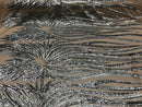 Two Tone - Silver / Matte Silver -  4 Way Stretch Sequins Fabric Embroidered On Mesh Sold By Yard