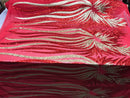 Two Tone - Red/Gold - 4 Way Stretch Sequins Fabric Embroidered On Mesh By Yard