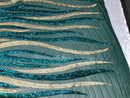 Two Tone - Teal Green / Gold -  4 Way Stretch Sequins Fabric Embroidered On Mesh Sold By Yard