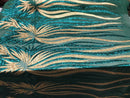 Two Tone - Teal Green / Gold -  4 Way Stretch Sequins Fabric Embroidered On Mesh Sold By Yard