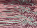 Two Tone - Dusty Rose / Silver - 4 Way Stretch Sequins Fabric Embroidered On Mesh By Yard