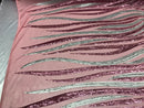 Two Tone - Dusty Rose / Silver - 4 Way Stretch Sequins Fabric Embroidered On Mesh By Yard