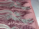 Two Tone - Dusty Rose / Silver - 4 Way Stretch Sequins Fabric Embroidered On Mesh By Yard