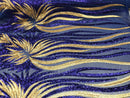 Two Tone - Royal Blue / Gold - 4 Way Stretch Sequins Fabric Embroidered On Mesh Sold By The Yard