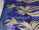 Two Tone - Royal Blue / Gold - 4 Way Stretch Sequins Fabric Embroidered On Mesh Sold By The Yard