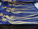 Two Tone - Royal Blue / Gold - 4 Way Stretch Sequins Fabric Embroidered On Mesh Sold By The Yard