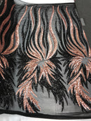 Two Tone - Black / Rose Gold -  4 Way Stretch Sequins Fabric Embroidered On Mesh Sold By Yard