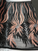 Two Tone - Black / Rose Gold -  4 Way Stretch Sequins Fabric Embroidered On Mesh Sold By Yard