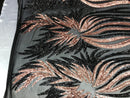 Two Tone - Black / Rose Gold -  4 Way Stretch Sequins Fabric Embroidered On Mesh Sold By Yard