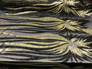 Two Tone - Black / Gold -  4 Way Stretch Sequins Fabric Embroidered On Mesh Sold By The Yard