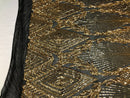 Sequins 4 Way Stretch Shiny Fabric with Triangle Net Pattern - Gold On Black Mesh - Sold by The Yard