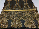 Sequins 4 Way Stretch Shiny Fabric with Triangle Net Pattern - Gold On Black Mesh - Sold by The Yard