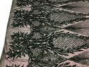 Sequins 4 Way Stretch Shiny Fabric with Triangle Net Pattern - Hunter Green - Sold by The Yard