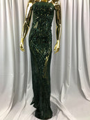 Sequins 4 Way Stretch Shiny Fabric with Triangle Net Pattern - Hunter Green - Sold by The Yard