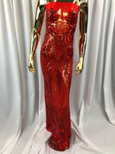 Sequins 4 Way Stretch Shiny Fabric with Triangle Net Pattern - Red - Fabric Sold by The Yard