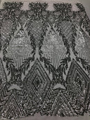 Sequins 4 Way Stretch Shiny Fabric with Triangle Net Pattern - Silver - Fabric Sold by The Yard