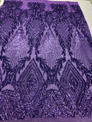 Sequins 4 Way Stretch Shiny Fabric with Triangle Net Pattern - Lilac - Fabric Sold by The Yard